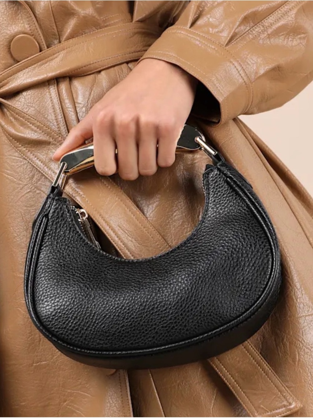 Iconic Effect Black Crescent Metal Handle Handbag